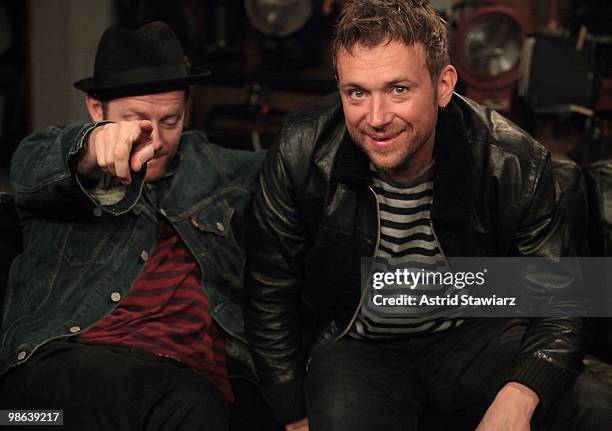 Jamie Hewlett and Damon Albarn of Gorillaz visit fuse Studios on April 22, 2010 in New York City.