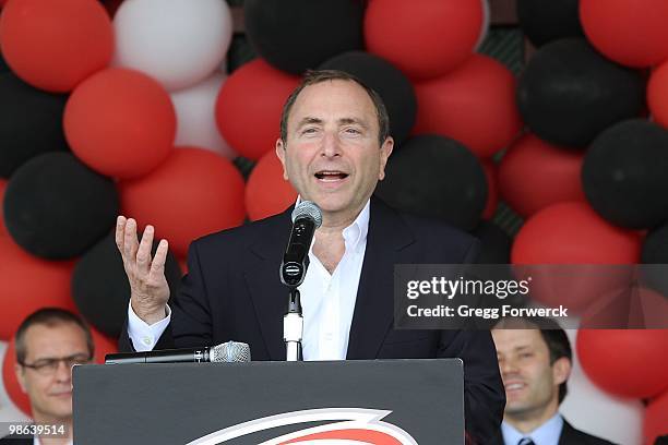 Commissioner Gary Bettman announces that the Carolina Hurricanes will be hosting the 2011 NHL All Star game prior to a contest between the Carolina...