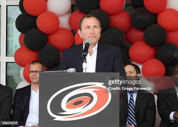 Commissioner Gary Bettman announces that the Carolina Hurricanes will be hosting the 2011 NHL All Star game prior to a contest between the Carolina...
