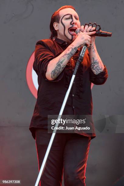 Marilyn Manson performs on stage during Day 1 of the Download Festival on June 28, 2018 in Madrid.