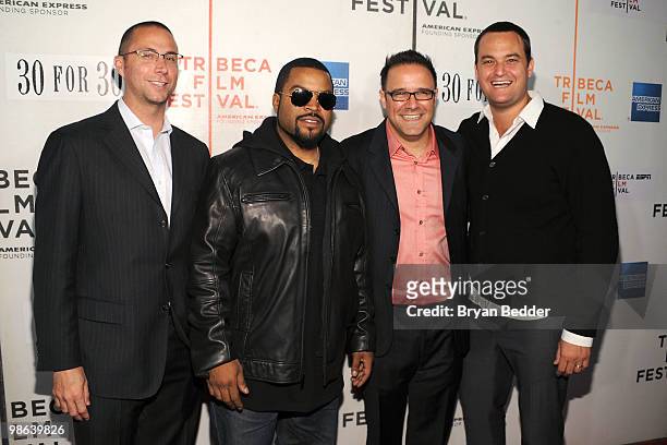 Producer Matt Alvarez, director Ice Cube, producer Jon Weinbach and producer Jamie Patricof attend "Straight Outta L.A." presented by ESPN Gala...