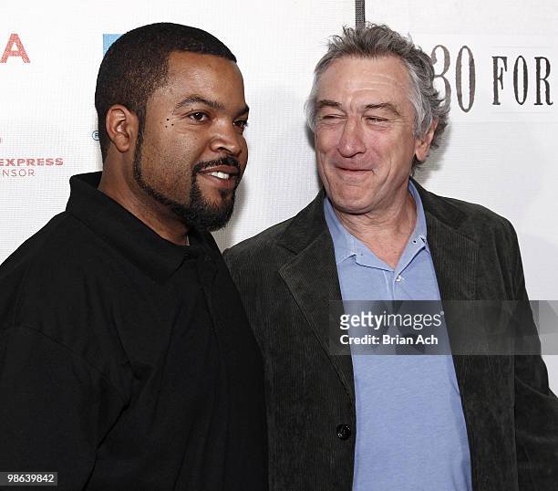 Director Ice Cube and Tribeca Film Festival co-founder, Robert De Niro attend the "Straight Outta L.A." premiere during the 9th Annual Tribeca Film...