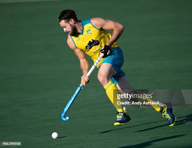 Trent Mitton from Australia in action during the Netherlands versus Australia Match at the Men's Rabobank Hockey Champions Trophy 2018 on June 28,...