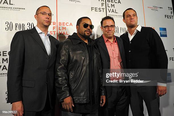 Producer Matt Alvarez, director Ice Cube, producer Jon Weinbach and producer Jamie Patricof attend "Straight Outta L.A." presented by ESPN Gala...