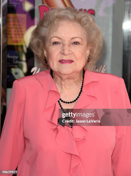 Actress Betty White unveils the "Naked" hot dog at Pink's Hot Dogs at Universal CityWalk on April 19, 2010 in Universal City, California.