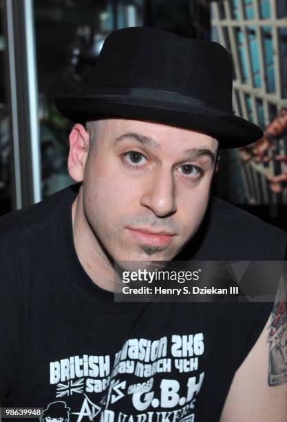 Alan Robert of Life of Agony promotes "Wire Hangers" at Forbidden Planet on April 23, 2010 in New York City.
