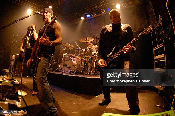 Lajon Witherspoon, John Connolly,Morgan Rose, and Clint Lowery of Sevendust performs in concert at Headliners Music Hall on April 22, 2010 in...