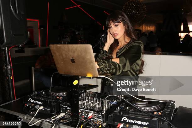 Zara Martin DJing at the launch of Adam FurmanÕs ÔChromacolour CatwalkÕ for Artist Playground by Pullman on June 28, 2018 in London, England.