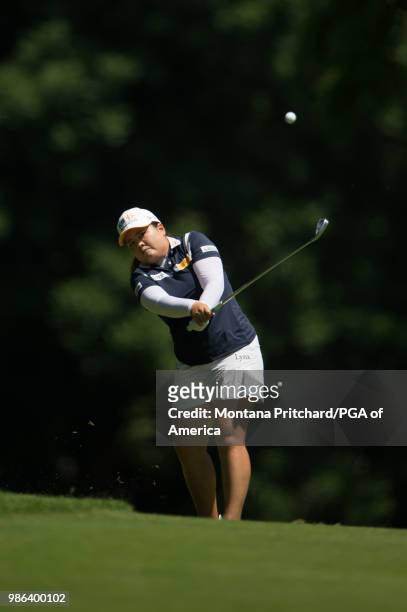 Inbee Park of the Republic of Korea hits her second shot on the 12th hole during the first round of the 2018 KPMG Women's PGA Championship at Kemper...