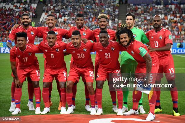 Panama's team players Panama's midfielder Gabriel Gomez, Panama's forward Gabriel Torres, Panama's defender Fidel Escobar, Panama's midfielder...