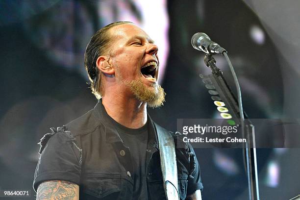 James Hetfield of Metallica performs at the 2008 KROQ Weenie Roast at the Verizon Wireless Amphitheater on May 17, 2008 in Irvine, California.