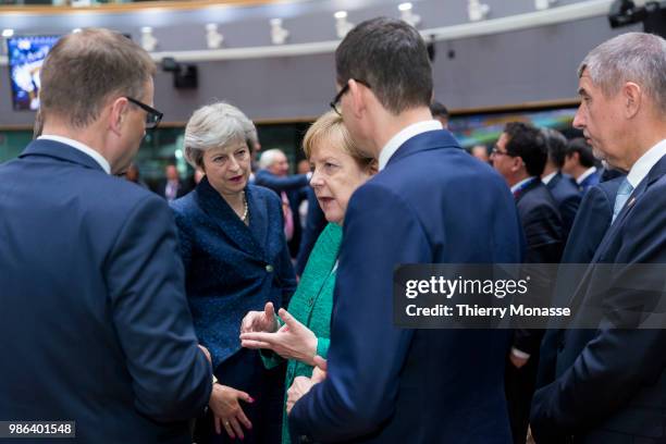 Swedish Prime Minister Kjell Stefan Lofven is talking with the Prime Minister of the United Kingdom Theresa May, the German Chancellor Angela Merkel,...