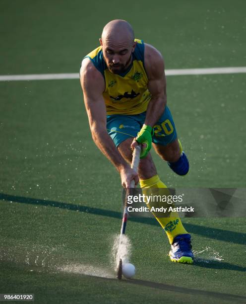 Matthew Swann from Australia in action during the Netherlands versus Australia Match at the Men's Rabobank Hockey Champions Trophy 2018 on June 28,...