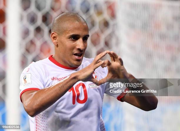 Wahbi Khazri of Tunisia celebrates after scoring his sides second goal during the 2018 FIFA World Cup Russia group G match between Panama and Tunisia...