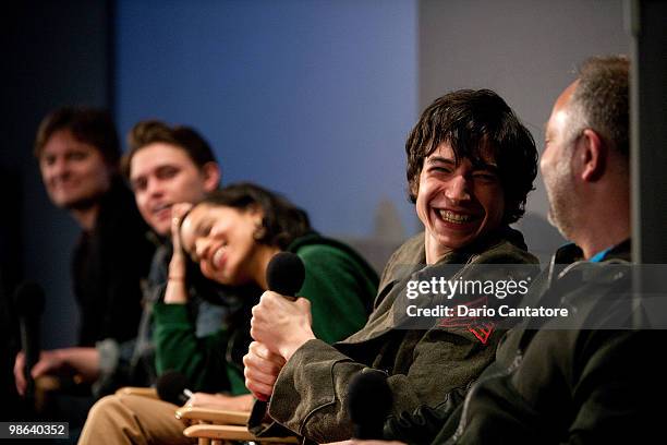 Actor Ezra Miller attends the Apple Store Soho Presents Meet The Filmmaker: Producer's Panel the at Apple Store Soho on April 23, 2010 in New York...