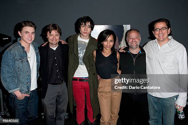 Jesse McCartney, James Urbaniak, Ezra Miller, Zoe Kravitz, Bryan Goluboff, and Craig Cohen attend the Apple Store Soho Presents Meet The Filmmaker:...