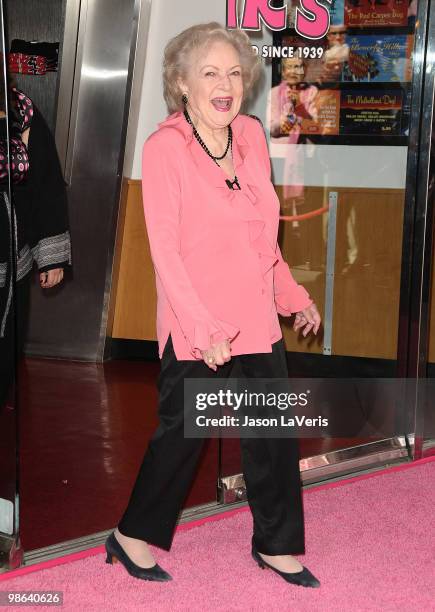 Actress Betty White unveils the "Naked" hot dog at Pink's Hot Dogs at Universal CityWalk on April 19, 2010 in Universal City, California.