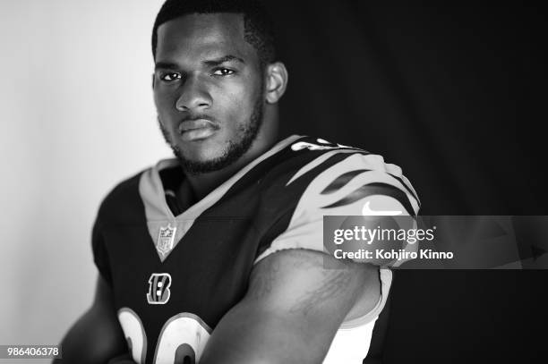 Rookie Premiere: Closeup portrait of Cincinnati Bengals running back Mark Walton posing during photo shoot at California Lutheran University....