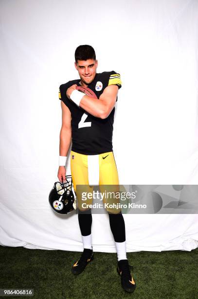 Rookie Premiere: Portrait of Pittsburgh Steelers QB Mason Rudolph posing during photo shoot at California Lutheran University. Thousand Oaks, CA...