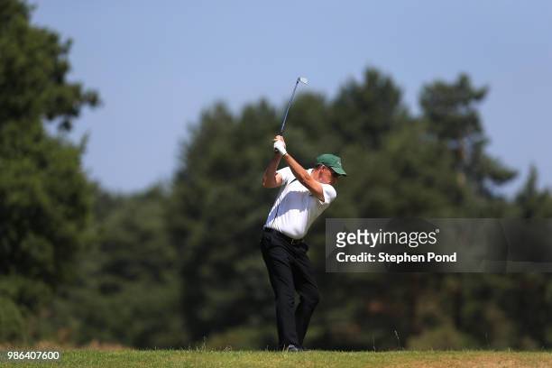 Player tees off during the The Lombard Trophy East Qualifing event at Thetford Golf Club on June 28, 2018 in Thetford, England.