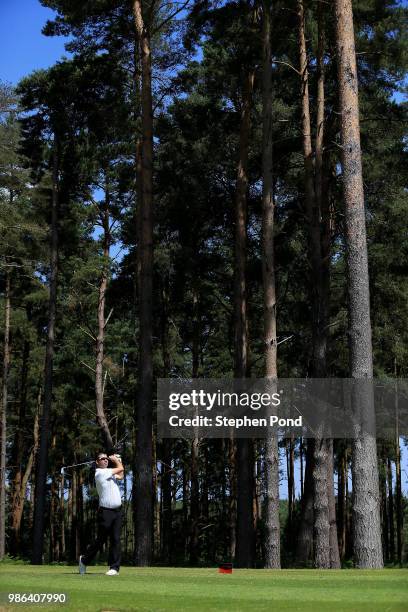 Player tees off during the The Lombard Trophy East Qualifing event at Thetford Golf Club on June 28, 2018 in Thetford, England.