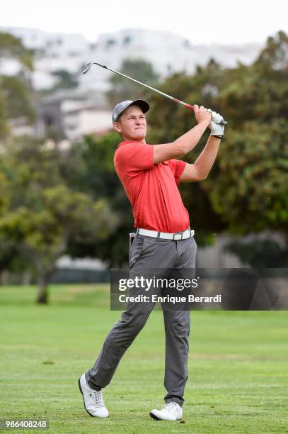 Sean Walsh of the United States hits a shot on the eighth hole during the first round of the PGA TOUR Latinoamerica 59º Abierto Mexicano de Golf at...