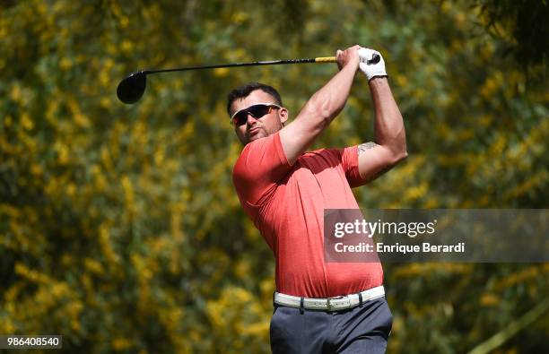 Daniel Barbetti of Argentina hits a tee shot on the seventh hole during the third round of the PGA TOUR Latinoamerica 59º Abierto Mexicano de Golf at...