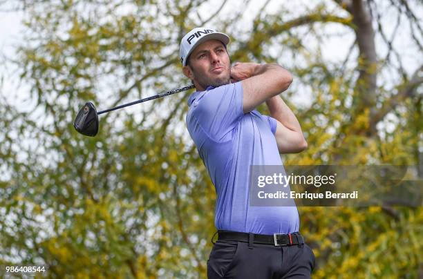 Juan Pablo Hernández of Mexico tee off on the seventh hole during the third round of the PGA TOUR Latinoamerica 59º Abierto Mexicano de Golf at Club...