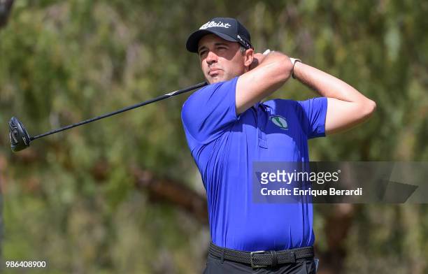 Alexandre Rocha of Brazil hits a tee shot on the 12th hole during the final round of the PGA TOUR Latinoamerica 59º Abierto Mexicano de Golf at Club...