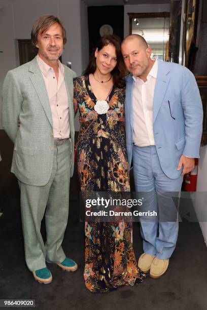 Marc Newson, Charlotte Stockdale and Jony Ive attend the Chancellor's Circle Reception and Dinner at Royal College of Art on June 28, 2018 in London,...