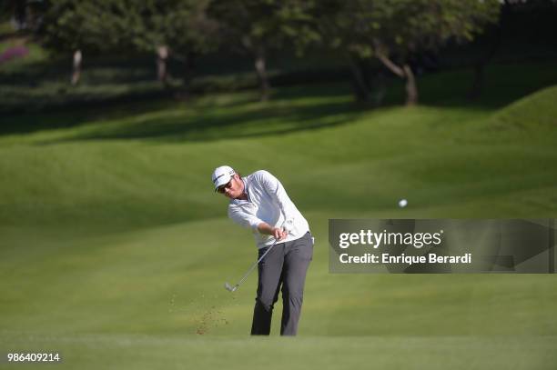 Harry Higgs of the United States hits from the 18th fairway during the final round of the PGA TOUR Latinoamerica 59º Abierto Mexicano de Golf at Club...
