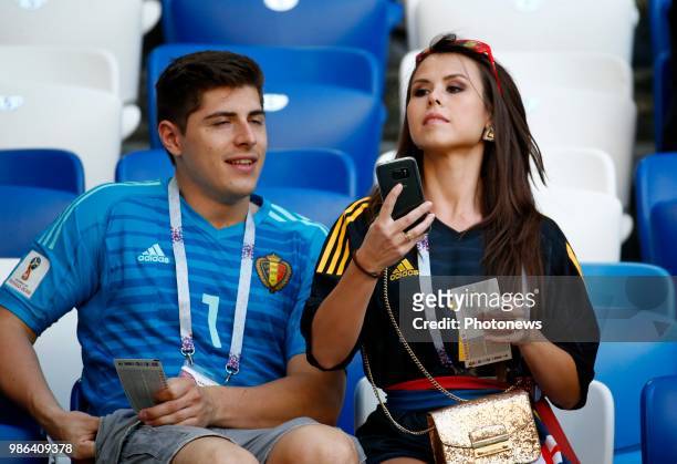 Belgian supporters, Thibaut Courtois brother & sister in law during the FIFA 2018 World Cup Russia group G phase match between England and Belgium at...
