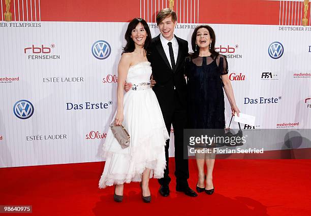 Actress Sibel Kekilli and actress Hannelore Elsner and actor David Kross attend the German film award at Friedrichstadtpalast on April 23, 2010 in...