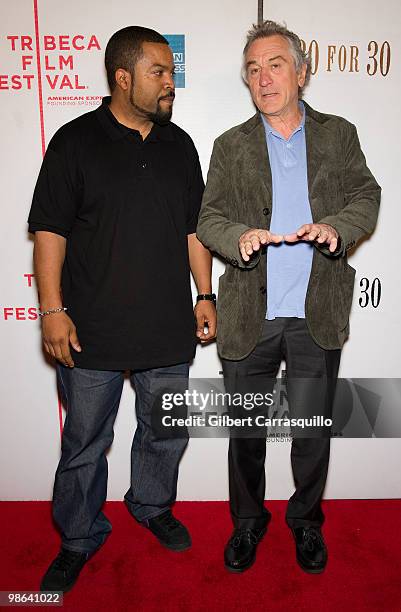 Director Ice Cube and Tribeca Film Festival co-fonder Robert De Niro attend the ''Straight Outta L.A.'' premiere at Tribeca Performing Arts Center on...