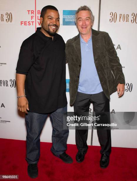 Director Ice Cube and Tribeca Film Festival co-fonder Robert De Niro attend the ''Straight Outta L.A.'' premiere at Tribeca Performing Arts Center on...