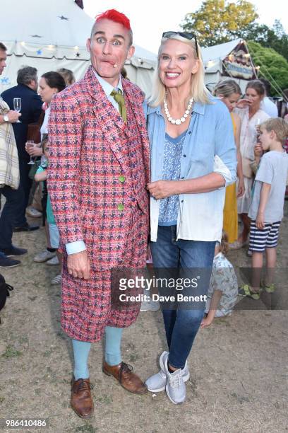 Tweedy The Clown and Anneka Rice attend the press night performance of Giffords Circus "My Beautiful Circus" at Chiswick House & Gardens on June 28,...