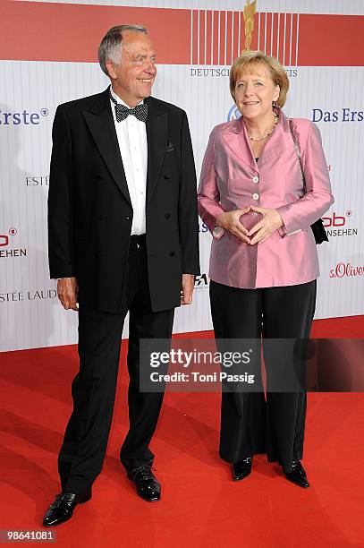 German State Secretary for Culture Bernd Neumann and Chancellor Angela Merkel attends the 'German film award 2010' at Friedrichstadtpalast on April...