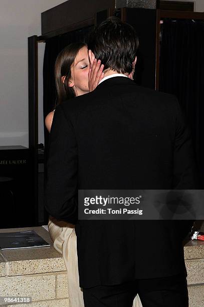 Actress Alexandra Maria Lara kissing husband actor Sam Riley attend the 'German film award 2010' at Friedrichstadtpalast on April 23, 2010 in Berlin,...