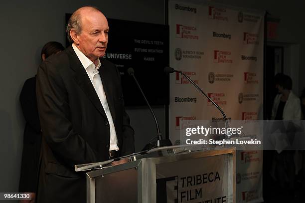 Producer Nick Barton speaks at the TFI Awards Ceremony during the 2010 Tribeca Film Festival at The Union Square Ballroom on April 23, 2010 in New...