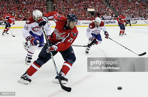 Mike Knuble of the Washington Capitals skates against the Montreal Canadiens in Game Five of the Eastern Conference Quarterfinals during the 2010 NHL...