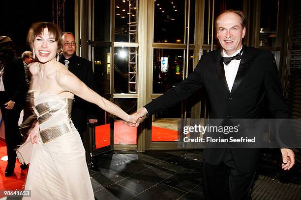 Actress Christiane Paul and actor Herbert Knaup attend the afterparty of the German film award, "Deutscher Filmpreis" at Friedrichstadtpalast on...