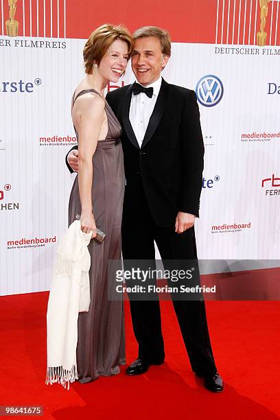 Actor Christoph Waltz and Judith Holste attend the German film award at Friedrichstadtpalast on April 23, 2010 in Berlin, Germany.