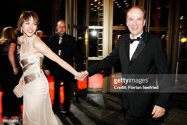 Actress Christiane Paul and actor Herbert Knaup attend the afterparty of the German film award, "Deutscher Filmpreis" at Friedrichstadtpalast on...