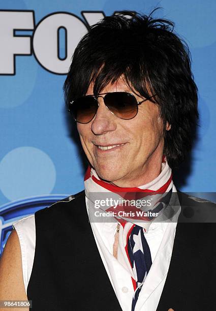 Jeff Beck poses in the press room at Idol Gives Back at Pasadena Civic Center on April 21, 2010 in Pasadena, California.