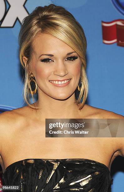 Carrie Underwood poses in the press room at Idol Gives Back at Pasadena Civic Center on April 21, 2010 in Pasadena, California.