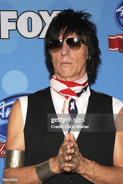 Jeff Beck poses in the press room at Idol Gives Back at Pasadena Civic Center on April 21, 2010 in Pasadena, California.