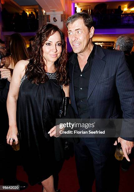 Actress Simone Thomalla and Sven Martinek attend the afterparty of the German film award, "Deutscher Filmpreis" at Friedrichstadtpalast on April 23,...