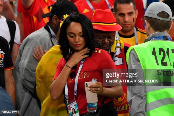 Belgium's defender Vincent Kompany's wife Carla Higgs Kompany is seen after the Russia 2018 World Cup Group G football match between England and...