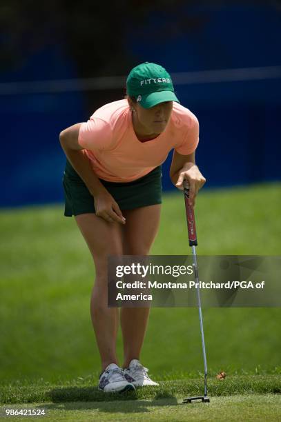Jaye Marie Green of the United States reads her putt on the ninth green during the first round of the 2018 KPMG Women's PGA Championship at Kemper...