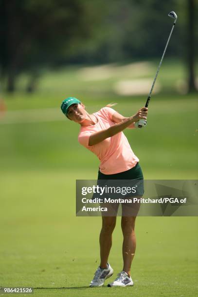 Jaye Marie Green of the United States hits her second shot on the ninth hole during the first round of the 2018 KPMG Women's PGA Championship at...
